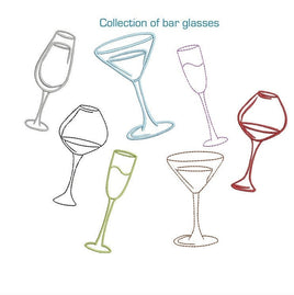 Collection of 6 Bar Glass Machine Embroidery Design, 3 Designs, Wine Glasses, Champagne - sproutembroiderydesigns