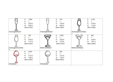 Collection of 6 Bar Glass Machine Embroidery Design, 3 Designs, Wine Glasses, Champagne - sproutembroiderydesigns