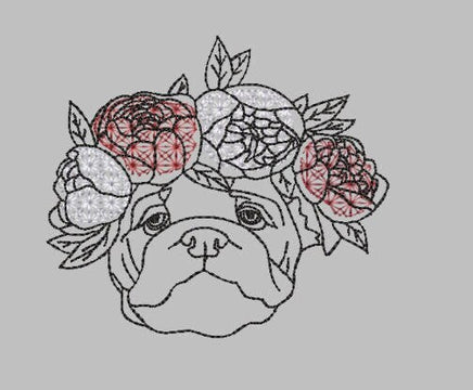 Flower Bulldog Machine Embroidery Design - sproutembroiderydesigns