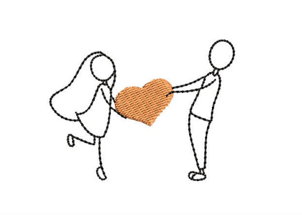 Wedding Couple Holding Heart Machine Embroidery Design, wedding embroidery design