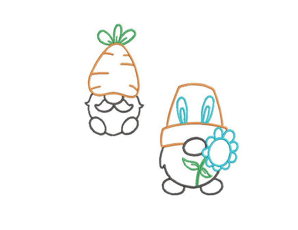 Collection of Easter Gnomes Machine Embroidery Design, 2 designs each, Quick Stitch Gnome Carrot Embroidery - sproutembroiderydesigns