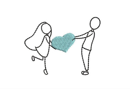 Wedding Couple Holding Heart Machine Embroidery Design, wedding embroidery design