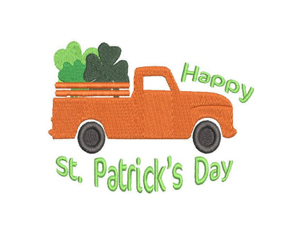 St. Patrick's Day Truck Machine Embroidery Design, Happy St. Patrick's Day Embroidery Design
