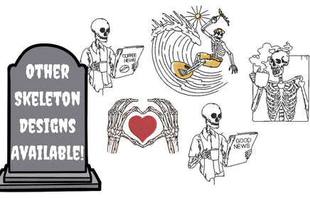News Coffee Skeleton Machine Embroidery Design, Skeleton embroidery design - coffee embroidery design