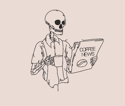 Coffee News Skeleton Machine Embroidery Design, Skeleton embroidery design - coffee embroidery design