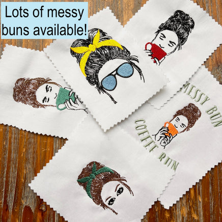 Messy Bun Coffee Run Machine Embroidery Design, 2 sizes