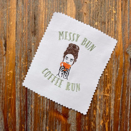 Messy Bun Coffee Run Machine Embroidery Design, 2 sizes