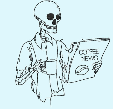 Coffee News Skeleton Machine Embroidery Design, Skeleton embroidery design - coffee embroidery design
