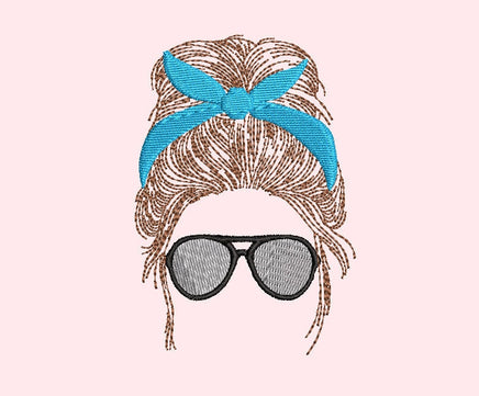 Sunglasses Messy Bun Machine Embroidery Design - sproutembroiderydesigns