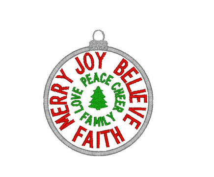 Merry Christmas Joy Ornament Machine Embroidery Design - sproutembroiderydesigns