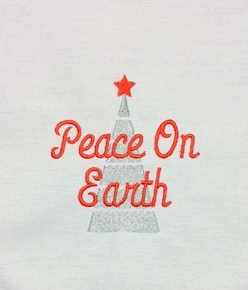 Peace On Earth Christmas Tree Machine Embroidery Design - 2 sizes, holiday embroidery design, Christmas towel embroidery - sproutembroiderydesigns