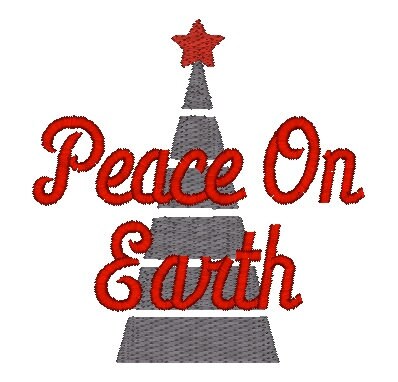 Peace On Earth Christmas Tree Machine Embroidery Design - 2 sizes, holiday embroidery design, Christmas towel embroidery - sproutembroiderydesigns