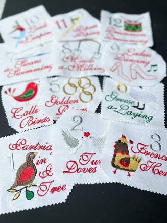 Twelve Days of Christmas Embroidery Design, Quick Stitch, 4x4 and 5x7 hoop, 12 Days of Christmas