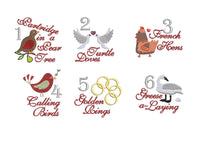 Twelve Days of Christmas Embroidery Design, Quick Stitch, 4x4 and 5x7 hoop, 12 Days of Christmas