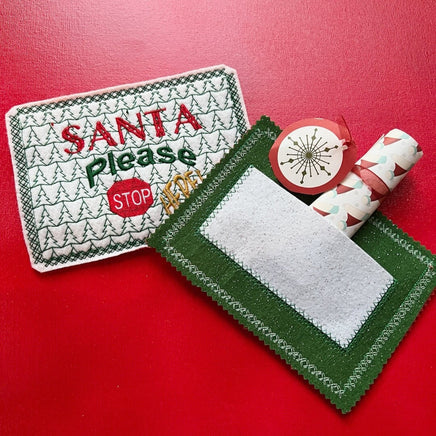 Santa Post Card Embroidery Design, Santa Please Stop Here Postcard In The Hoop embroidery design, ITH