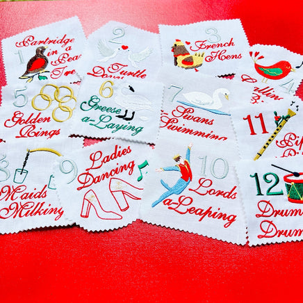 Twelve Days of Christmas Embroidery Design, Quick Stitch, 4x4 and 5x7 hoop, 12 Days of Christmas