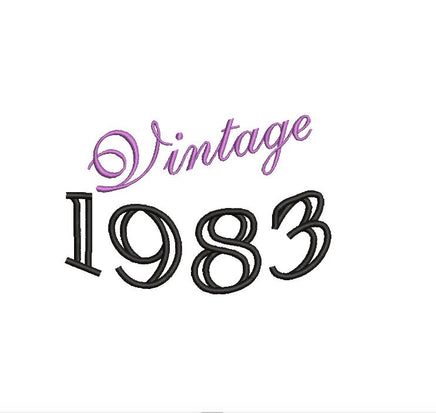 Vintage 1983 Machine Embroidery Design, 40th birthday embroidery design, 4x4 and 5x7 Hoop, Birthday embroidery design, year embroidery