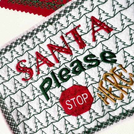 Santa Post Card Embroidery Design, Santa Please Stop Here Postcard In The Hoop embroidery design, ITH
