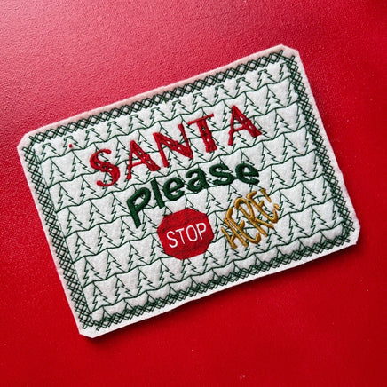 Santa Post Card Embroidery Design, Santa Please Stop Here Postcard In The Hoop embroidery design, ITH