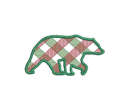 Plaid Bear Machine Embroidery Design, 3 sizes, Plaid Christmas Embroidery Design