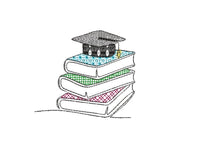 Graduation Stack of Books Machine Embroidery Design, Graduate Embroidery Design, Quick Stitch