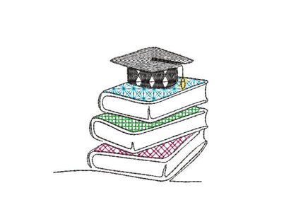 Graduation Stack of Books Machine Embroidery Design, Graduate Embroidery Design, Quick Stitch