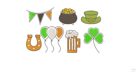 St. Patrick's Day Machine Embroidery Design Collection, 7 Designs, Clover design, beer embroidery, horseshoe embroidery design