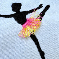 Fringe Tutu Ballerina Machine Embroidery Design, Fringe Ballet embroidery design, 4x4 hoop, Dance Bag Embroidery, Fluffy tutu design