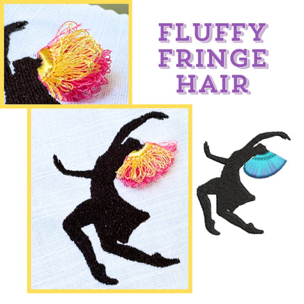 Fringe Hair Dancer Machine Embroidery Design, 4x4 hoop, Silhouette Dance embroidery, dance bag embroidery, jazz, hip hop embroidery