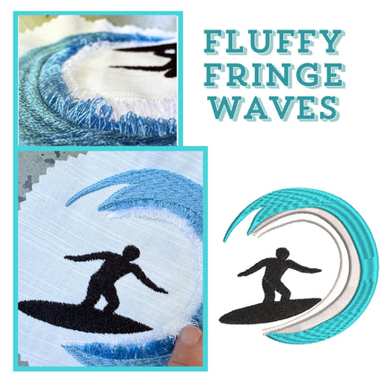 Wave Fringe Surf Machine Embroidery Design, 2 sizes, surfing embroidery design, surf embroidery design, surfer embroidery design