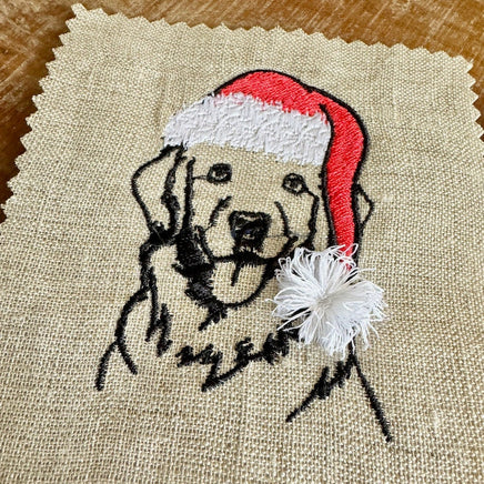 Christmas Golden Retriever Santa Dog Fringe Machine Embroidery Design - sproutembroiderydesigns