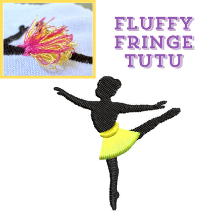 Fringe Tutu Ballerina Machine Embroidery Design, Fringe Ballet embroidery design, 4x4 hoop, Dance Bag Embroidery, Fluffy tutu design