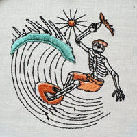 Fluffy Fringe Skeleton Surfer Machine Embroidery Design, Skeleton embroidery design, surf embroidery design