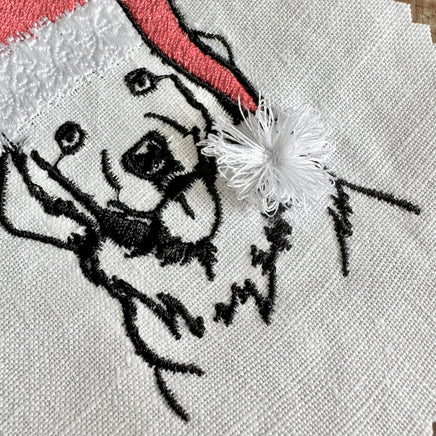 Christmas Golden Retriever Santa Dog Fringe Machine Embroidery Design - sproutembroiderydesigns