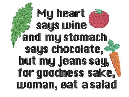 My heart says wine and my stomach says chocolate Embroidery Design - sproutembroiderydesigns