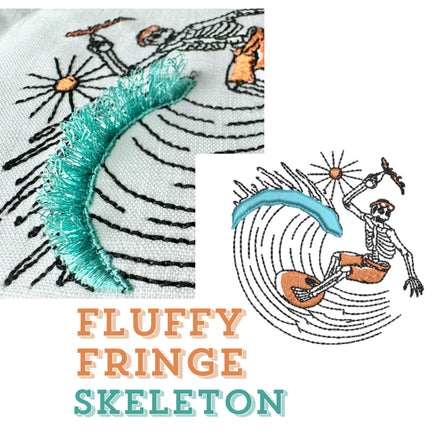 Fluffy Fringe Skeleton Surfer Machine Embroidery Design - sproutembroiderydesigns