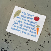 My heart says wine and my stomach says chocolate Embroidery Design, 2 sizes, Eat a salad funny design, kitchen towel embroidery