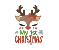 Reindeer My First Christmas Machine Embroidery Design - sproutembroiderydesigns