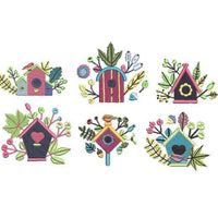 Birdhouse Embroidery Design, Set of 6 - sproutembroiderydesigns