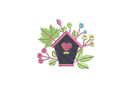 Autumn Birdhouse Embroidery Design, Set of 6, Fall Birdhouse Machine Embroidery Design, 4x4 hoop, Birdwatcher embroidery design - sproutembroiderydesigns