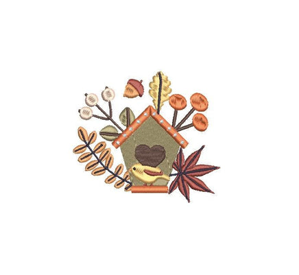 Autumn Birdhouse Embroidery Design, Set of 6, Fall Birdhouse Machine Embroidery Design, 4x4 hoop, Birdwatcher embroidery design - sproutembroiderydesigns
