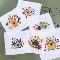 Autumn Birdhouse Embroidery Design, Set of 6, Fall Birdhouse Machine Embroidery Design, 4x4 hoop, Birdwatcher embroidery design - sproutembroiderydesigns