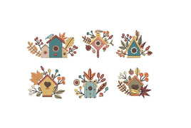Autumn Birdhouse Embroidery Design, Set of 6, Fall Birdhouse Machine Embroidery Design, 4x4 hoop, Birdwatcher embroidery design - sproutembroiderydesigns