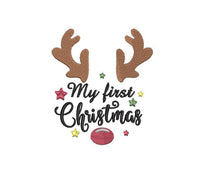 My First Christmas Reindeer Machine Embroidery Design, 2 sizes, Baby Christmas embroidery design, 4x4 and 5x7 hoop, - sproutembroiderydesigns