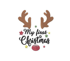 My First Christmas Reindeer Machine Embroidery Design, 2 sizes, Baby Christmas embroidery design, 4x4 and 5x7 hoop, - sproutembroiderydesigns