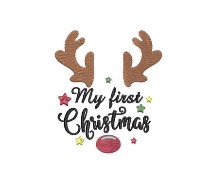 My First Christmas Reindeer Machine Embroidery Design, 2 sizes, Baby Christmas embroidery design, 4x4 and 5x7 hoop, - sproutembroiderydesigns