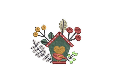 Christmas Birdhouse Embroidery Design, Christmas Bird embroidery design, 4x4 hoop