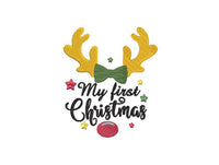 My First Christmas Reindeer Bow Machine Embroidery Design - sproutembroiderydesigns