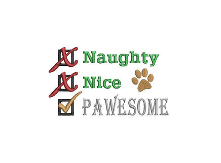 Naughty Nice Pawesome Dog Embroidery Design, Christmas Bandana (Digital Download)
