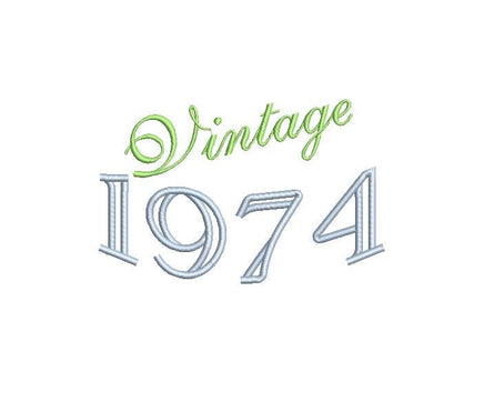 Vintage 1974 Machine Embroidery Design, 50th birthday embroidery design, year embroidery design, 4x4 and 5x7 hoops